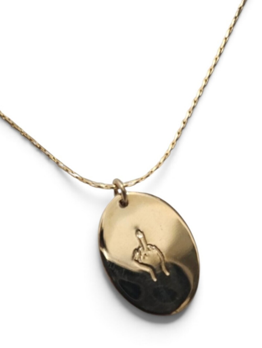 PARADIGM DESIGN Middle Finger Gold Fille Oval Pendant Necklace